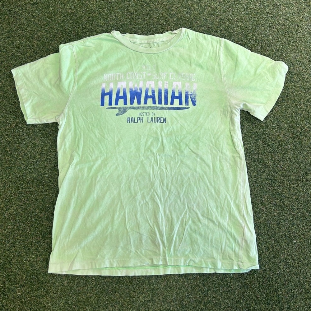 Polo Ralph Lauren Mens XL Lime Green Hawaiian North Coast Surf Graphic T-Shirt